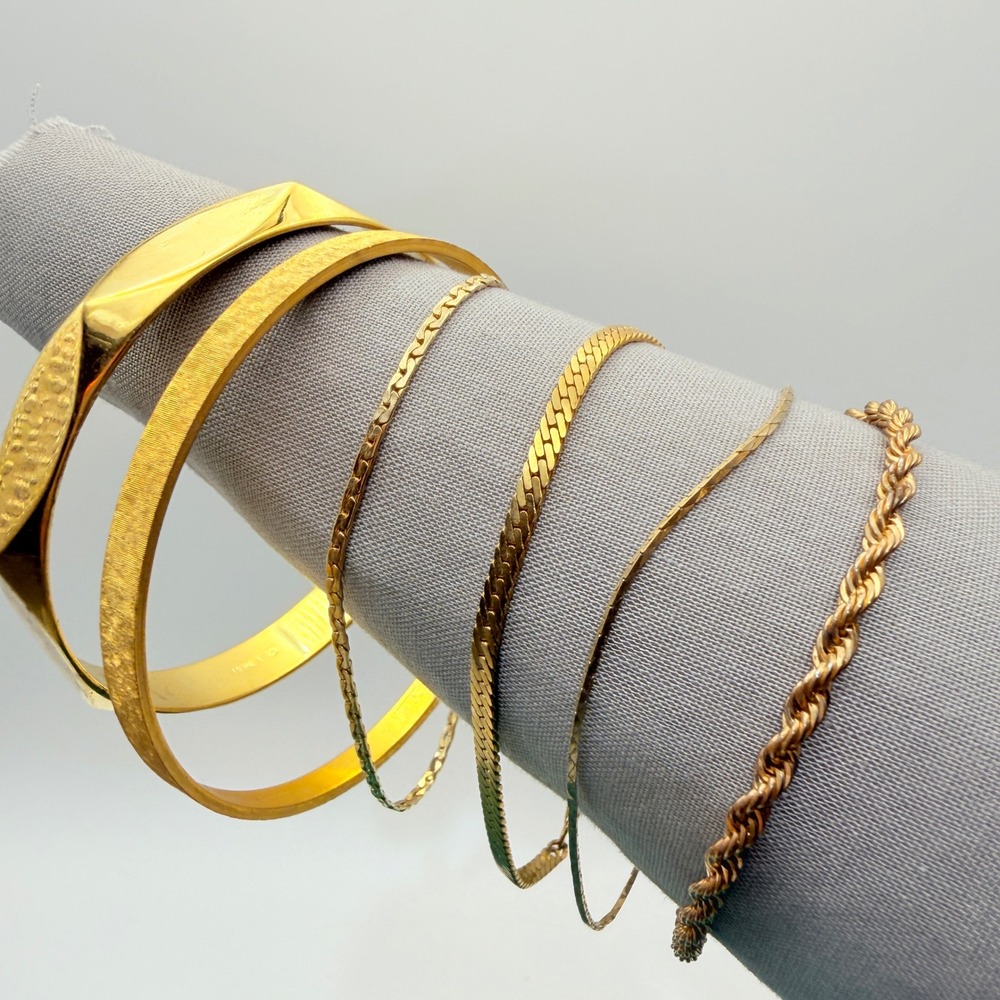 Monet Gold Tone Bracelet Lot 6pc Bangles Chain Mixed Vintage Costume Jewelry
